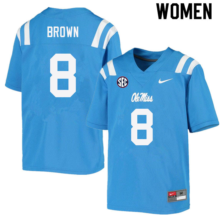 Troy Brown Ole Miss Rebels NCAA Women's Powder Blue #8 Stitched Limited College Football Jersey XWX8058BU